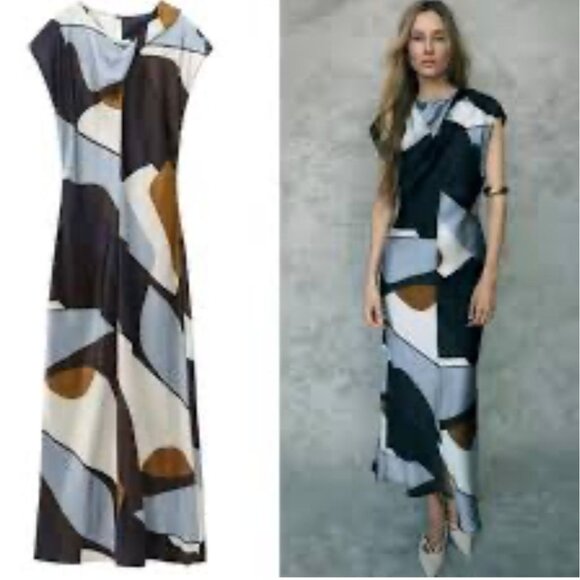 Zara Womens Bloggers Favorite Printed Satin Dress Multicolor Size XS - Picture 1 of 11